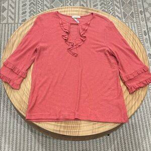 Pleione Coral Ruffle Blouse